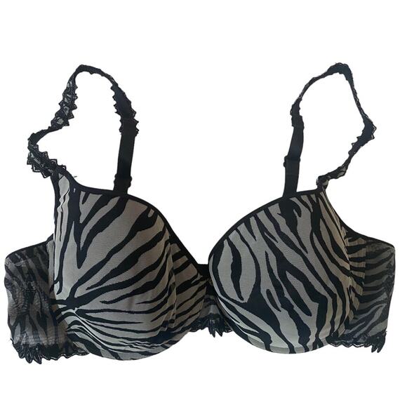 Chantelle Black & Grey Zebra Print Underwired T-Shirt Bra 34D - Picture 1 of 5